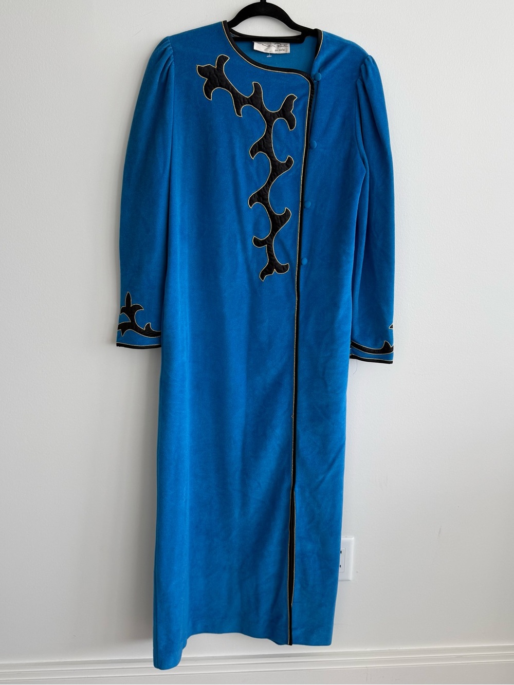 Vintage Oscar de la Renta Electric Blue Maxi Dress with Black Appliqué